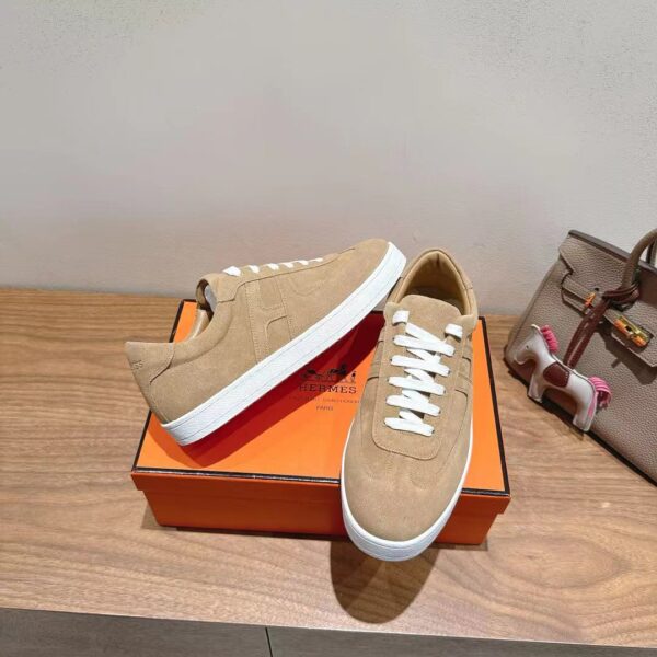 Hermes Couple‘s Low Top Cowhide Leather Casual Sport Shoes - Image 5