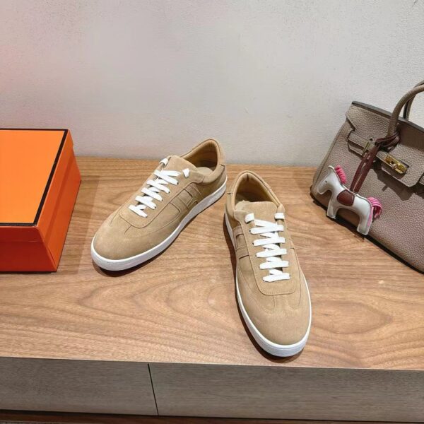 Hermes Couple‘s Low Top Cowhide Leather Casual Sport Shoes - Image 4