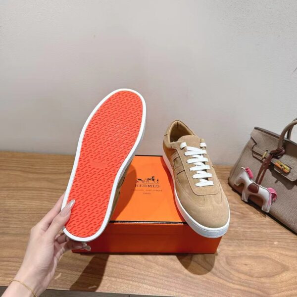 Hermes Couple‘s Low Top Cowhide Leather Casual Sport Shoes - Image 9