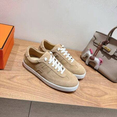 Hermes Couple‘s Low Top Cowhide Leather Casual Sport Shoes