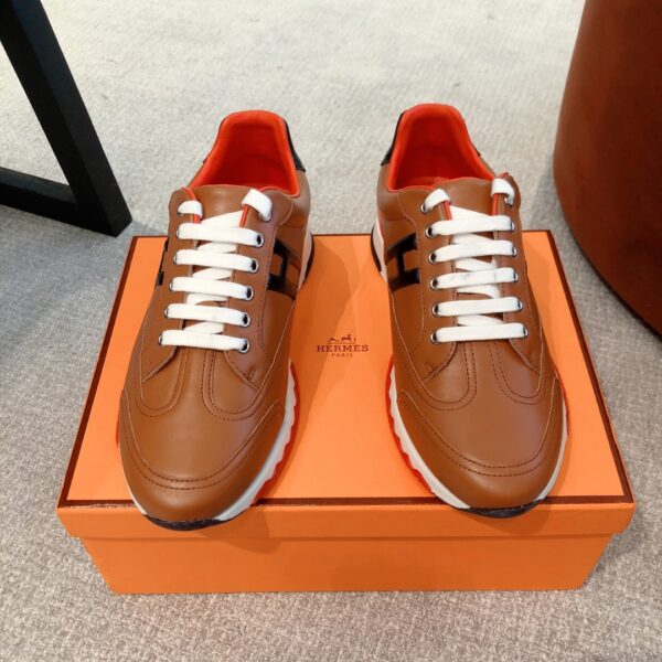 Hermes Couple‘s Fashion Cowhide Leather Casual Sport Shoes - Image 2