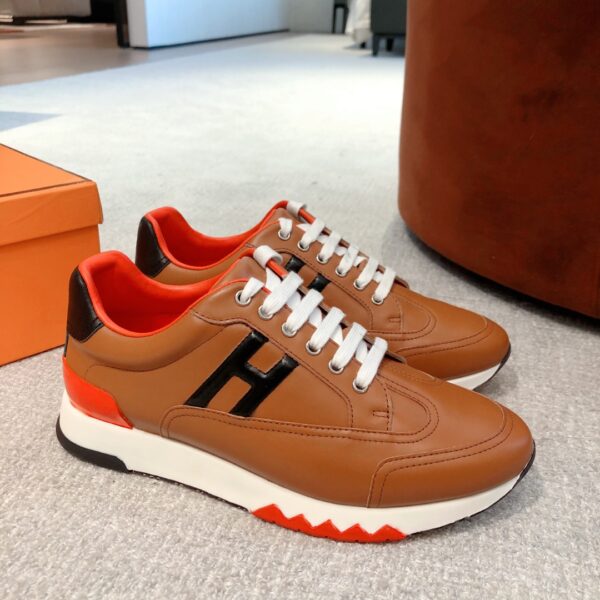 Hermes Couple‘s Fashion Cowhide Leather Casual Sport Shoes - Image 3