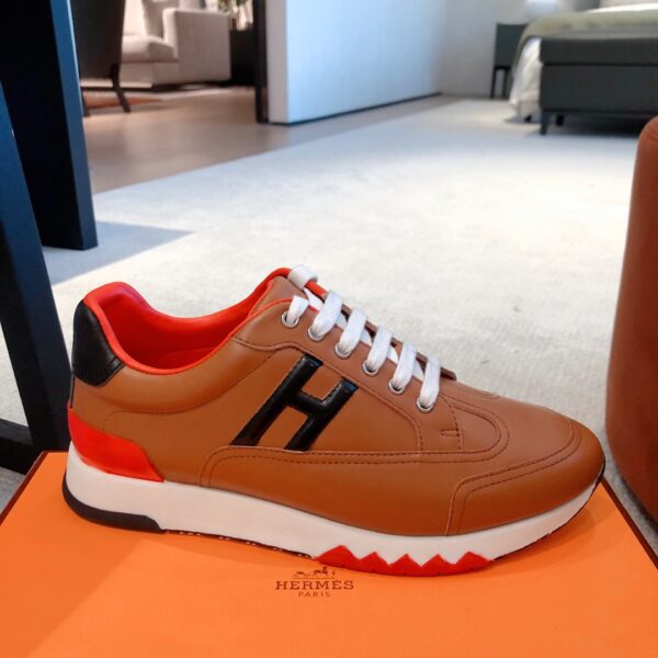 Hermes Couple‘s Fashion Cowhide Leather Casual Sport Shoes - Image 4