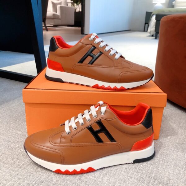 Hermes Couple‘s Fashion Cowhide Leather Casual Sport Shoes - Image 5