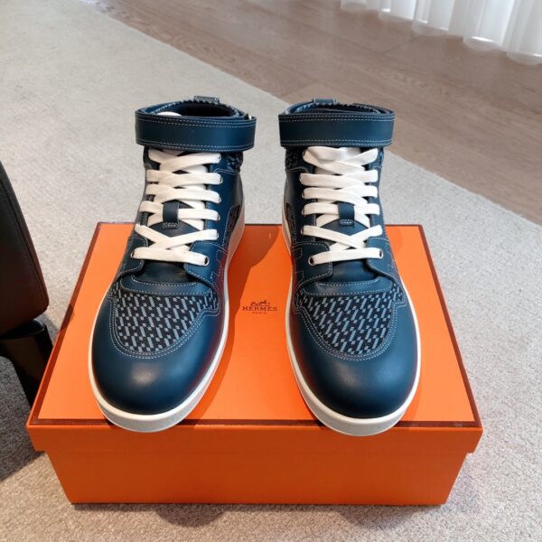 Hermes Couple‘s Fashion High Top Cowhide Leather Casual Sport Shoes - Image 2