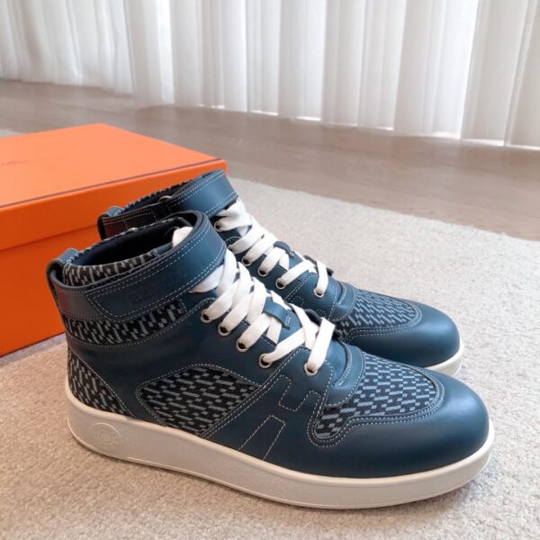 Hermes Couple‘s Fashion High Top Cowhide Leather Casual Sport Shoes - Image 3