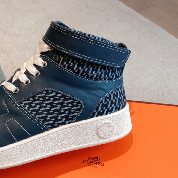 Hermes Couple‘s Fashion High Top Cowhide Leather Casual Sport Shoes - Image 7