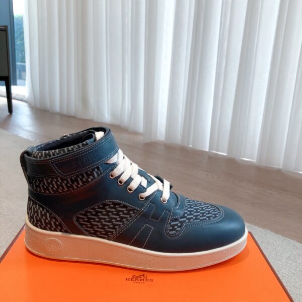 Hermes Couple‘s Fashion High Top Cowhide Leather Casual Sport Shoes - Image 4