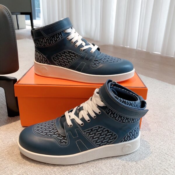 Hermes Couple‘s Fashion High Top Cowhide Leather Casual Sport Shoes - Image 5
