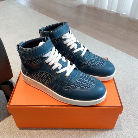 Hermes Couple‘s Fashion High Top Cowhide Leather Casual Sport Shoes