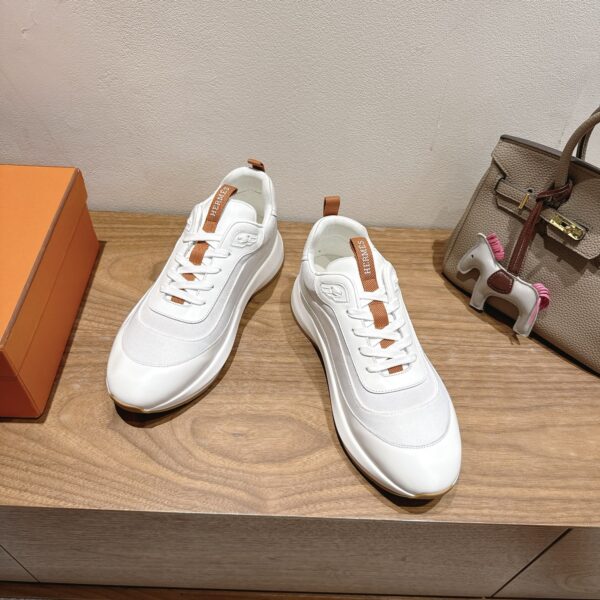 Hermes New Couple‘s Denim And Suede Cowhide Leather Casual Sport Shoes - Image 3
