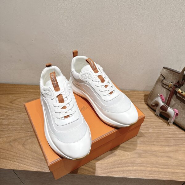 Hermes New Couple‘s Denim And Suede Cowhide Leather Casual Sport Shoes - Image 4