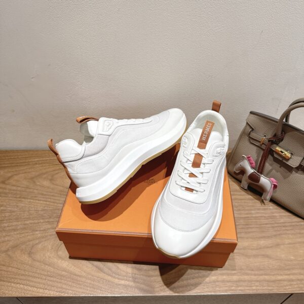 Hermes New Couple‘s Denim And Suede Cowhide Leather Casual Sport Shoes - Image 5