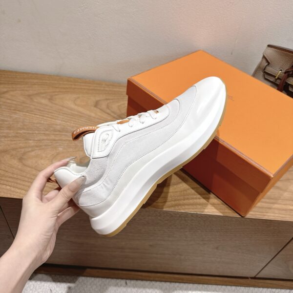 Hermes New Couple‘s Denim And Suede Cowhide Leather Casual Sport Shoes - Image 6