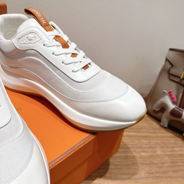 Hermes New Couple‘s Denim And Suede Cowhide Leather Casual Sport Shoes - Image 7