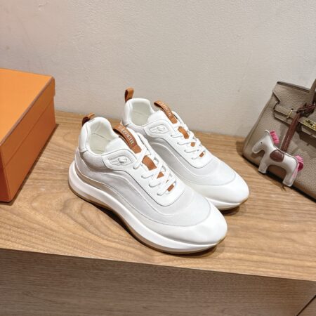 Hermes New Couple‘s Denim And Suede Cowhide Leather Casual Sport Shoes