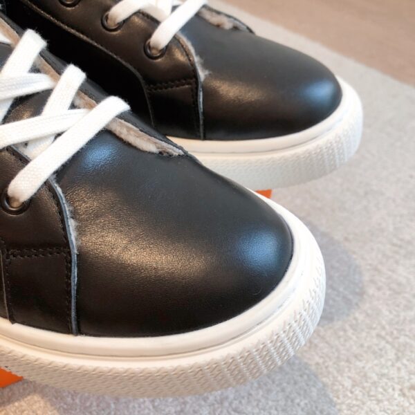 Hermes Couple‘s High Top Wool And Cowhide Leather Casual Sport Shoes - Image 6