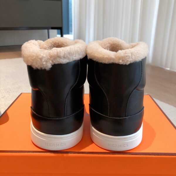 Hermes Couple‘s High Top Wool And Cowhide Leather Casual Sport Shoes - Image 8