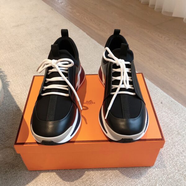 Hermes Classic Couple‘s Canvas And Cowhide Leather Dad Shoes - Image 2