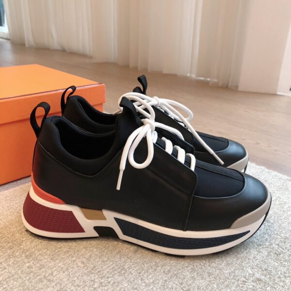 Hermes Classic Couple‘s Canvas And Cowhide Leather Dad Shoes - Image 3
