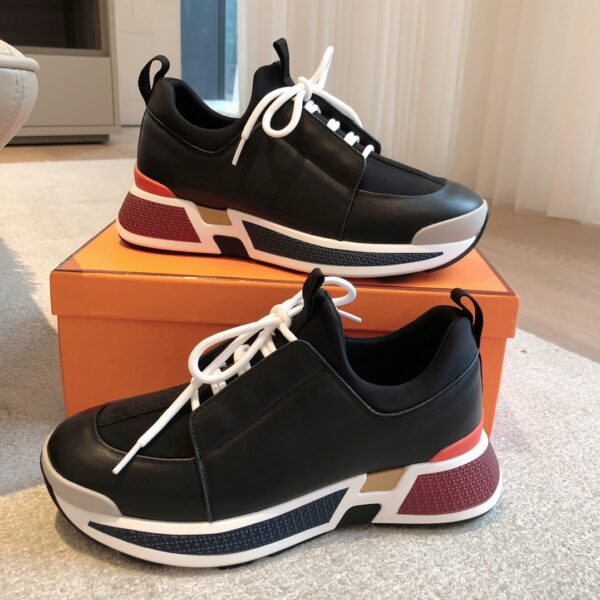 Hermes Classic Couple‘s Canvas And Cowhide Leather Dad Shoes - Image 5