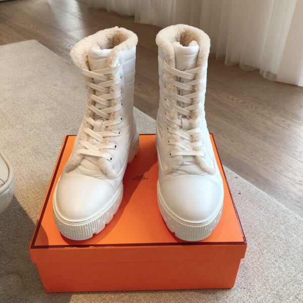 Hermes Couple‘s Autumn And Winter Knitted Fabric And Wool Boots - Image 2