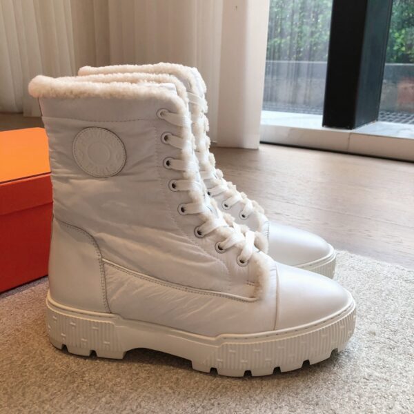 Hermes Couple‘s Autumn And Winter Knitted Fabric And Wool Boots - Image 3