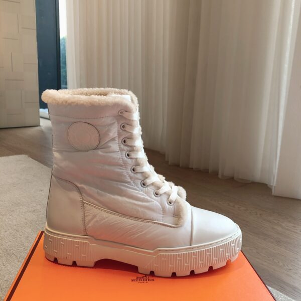Hermes Couple‘s Autumn And Winter Knitted Fabric And Wool Boots - Image 4