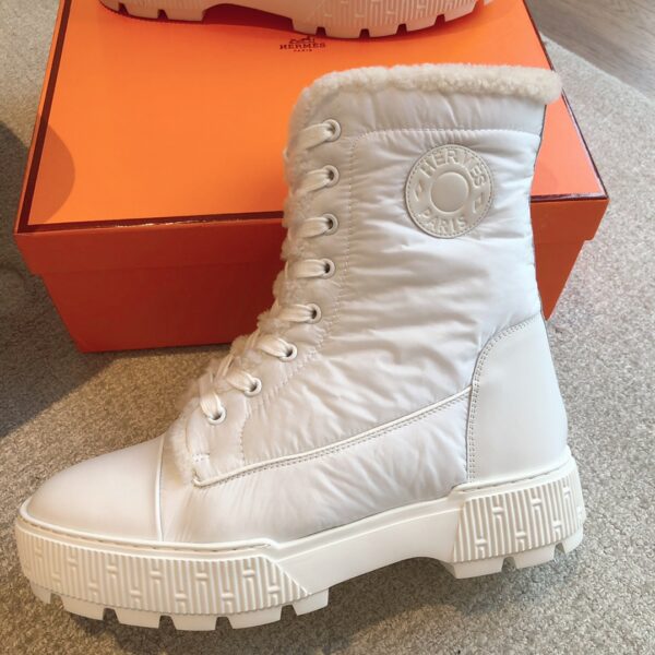Hermes Couple‘s Autumn And Winter Knitted Fabric And Wool Boots - Image 5