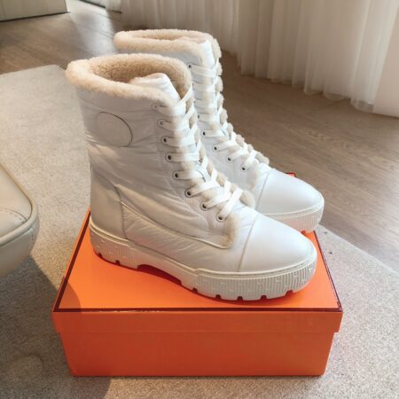 Hermes Couple‘s Autumn And Winter Knitted Fabric And Wool Boots