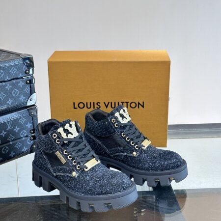 Louis Vuitton Checker Autumn And Winter Suede Cowhide Ankle Boots