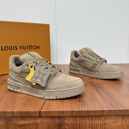 Louis Vuitton Trainer Damier Pattern Suede Cowhide Casual Shoes