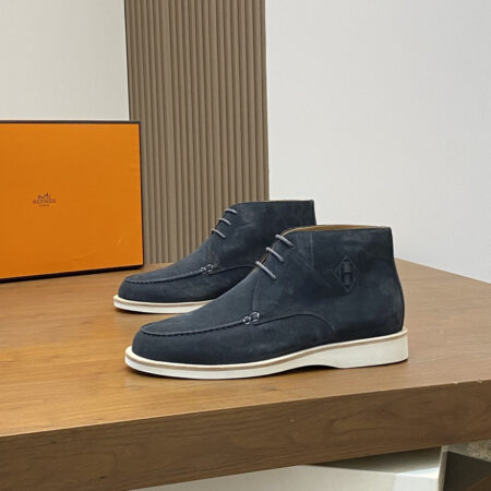 Hermes New Men's High Top Suede Leather Casual Shoes