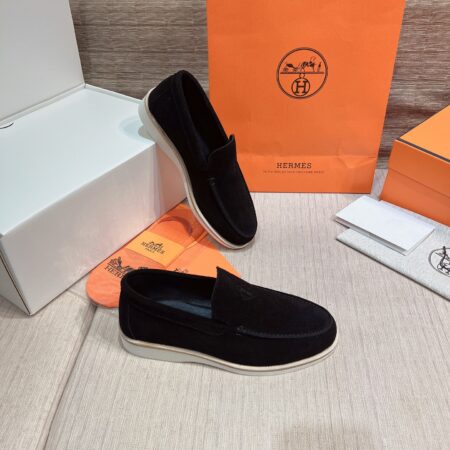 Hermes Classic Couple's Suede Cowhide Leather Casual Loafers