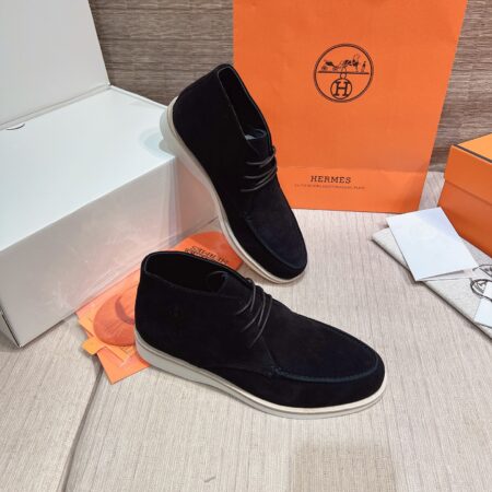 Hermes Classic Couple's Suede Cowhide Leather High Top Casual Loafers