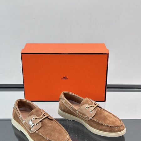 Hermes New Men's Lace Up Suede Leather Loafers
