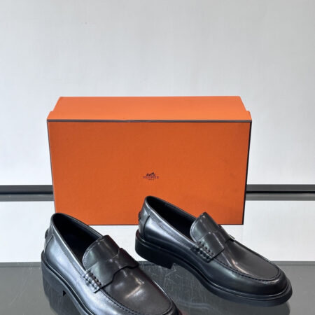 Hermes Men's Business Casual Cowhide Leather Dress Shoes