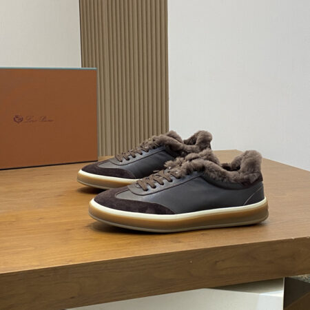 Loro Piana Men's Lace Up Suede Cowhide Wool Casual Sports Shoes