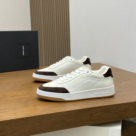 Saint Laurent Men's Grain Leather Low Top Breathable Lace Up Sneakers